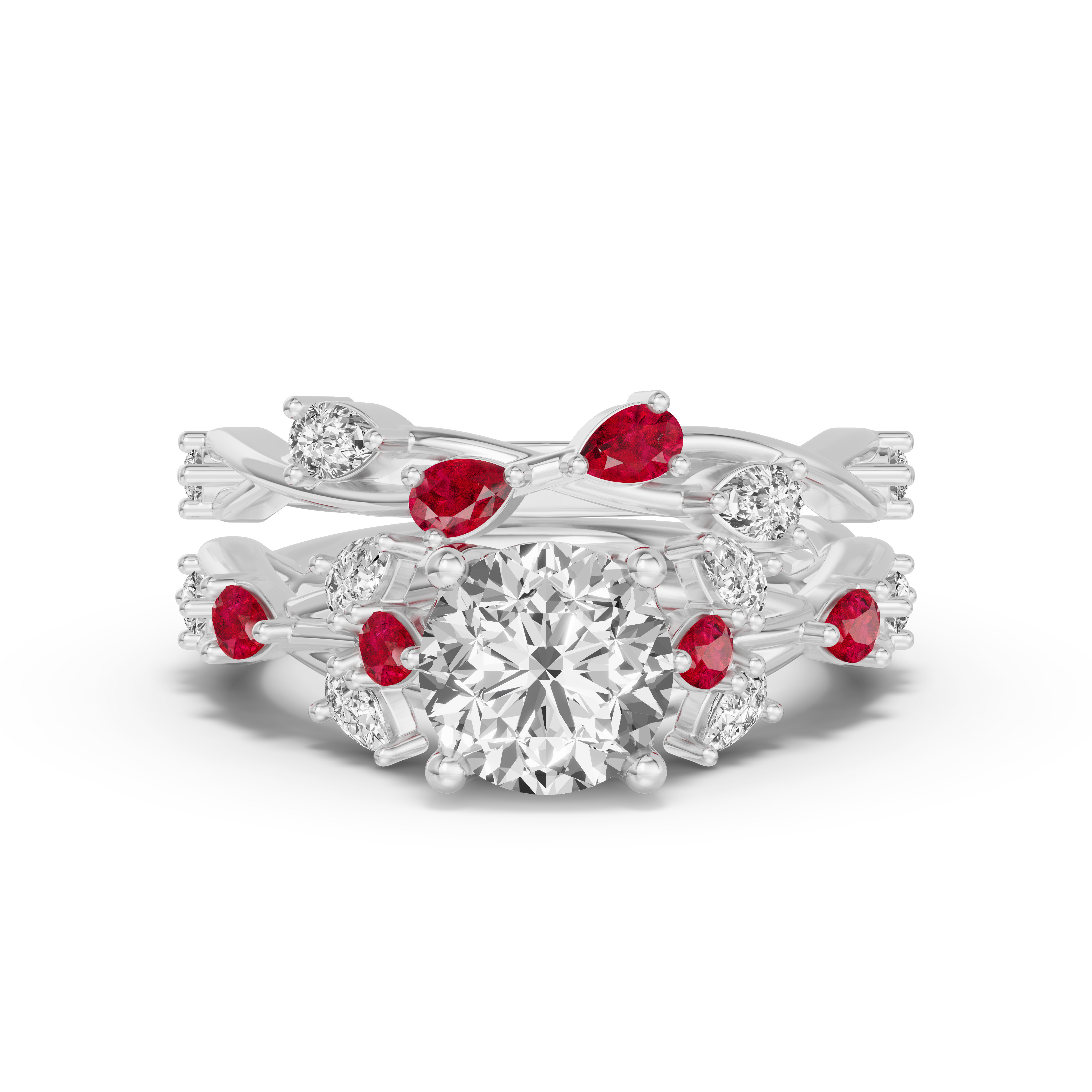 18K White Gold Botanical Twist Ruby Band