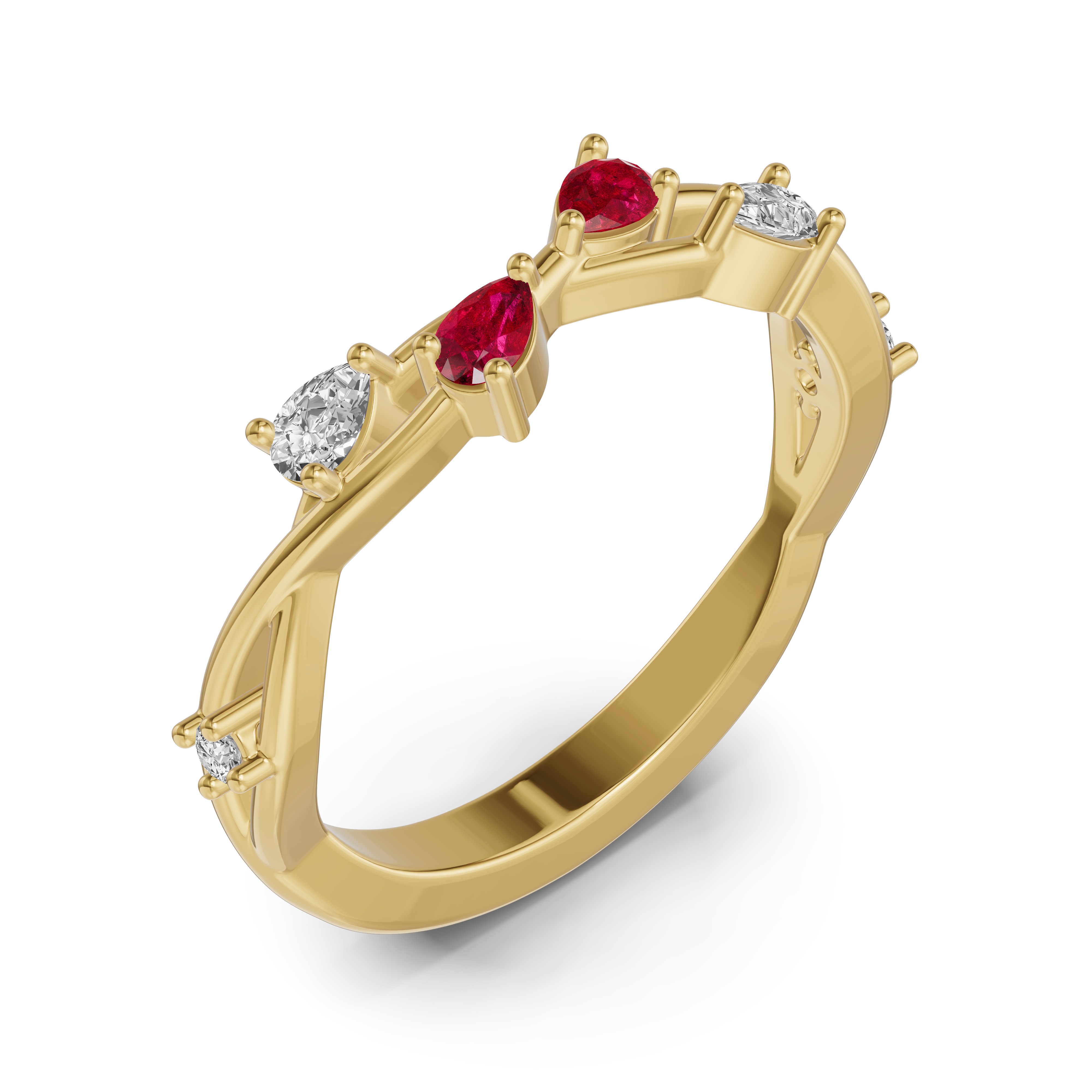 18K Yellow Gold Botanical Twist Ruby Band