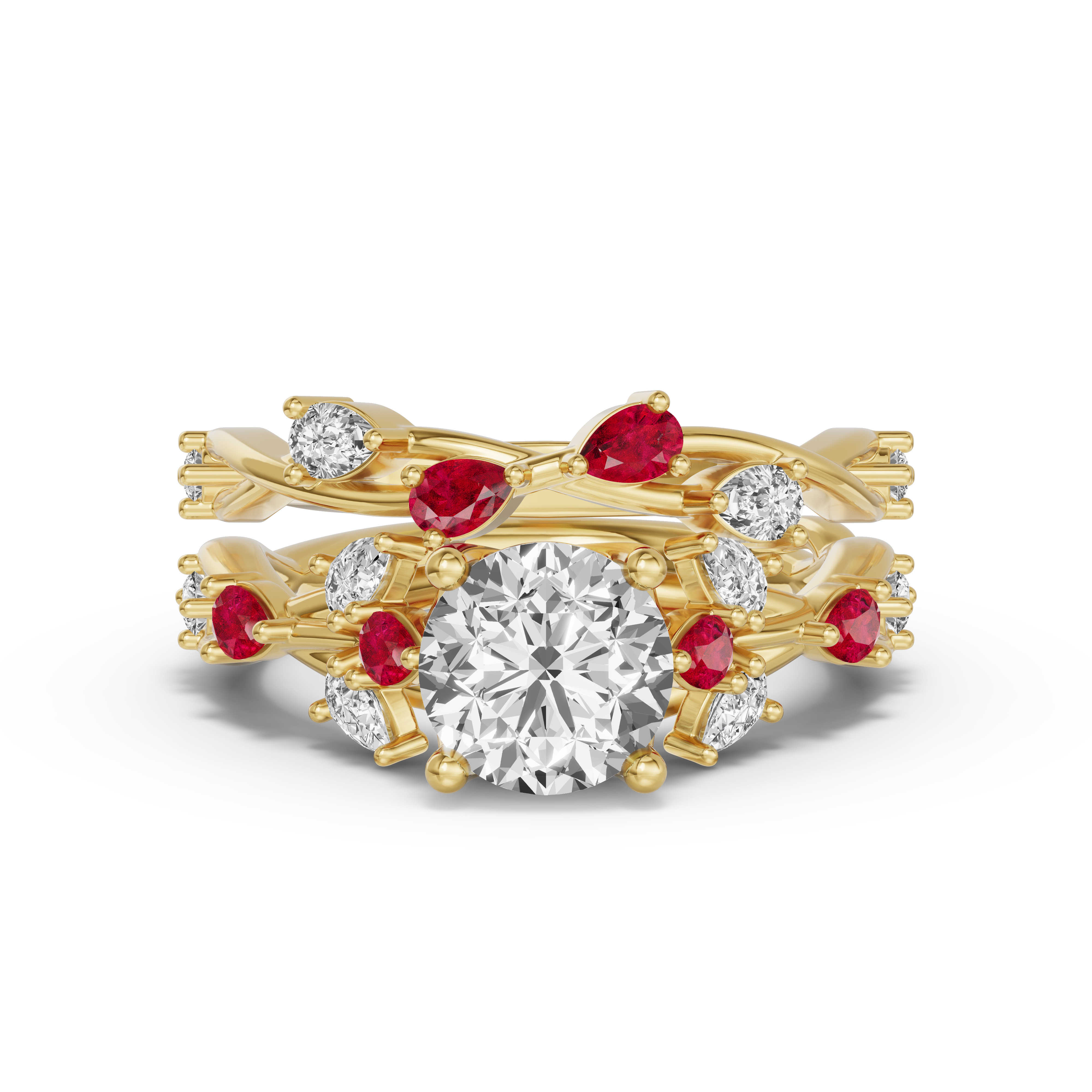 18K Yellow Gold Botanical Twist Ruby Band