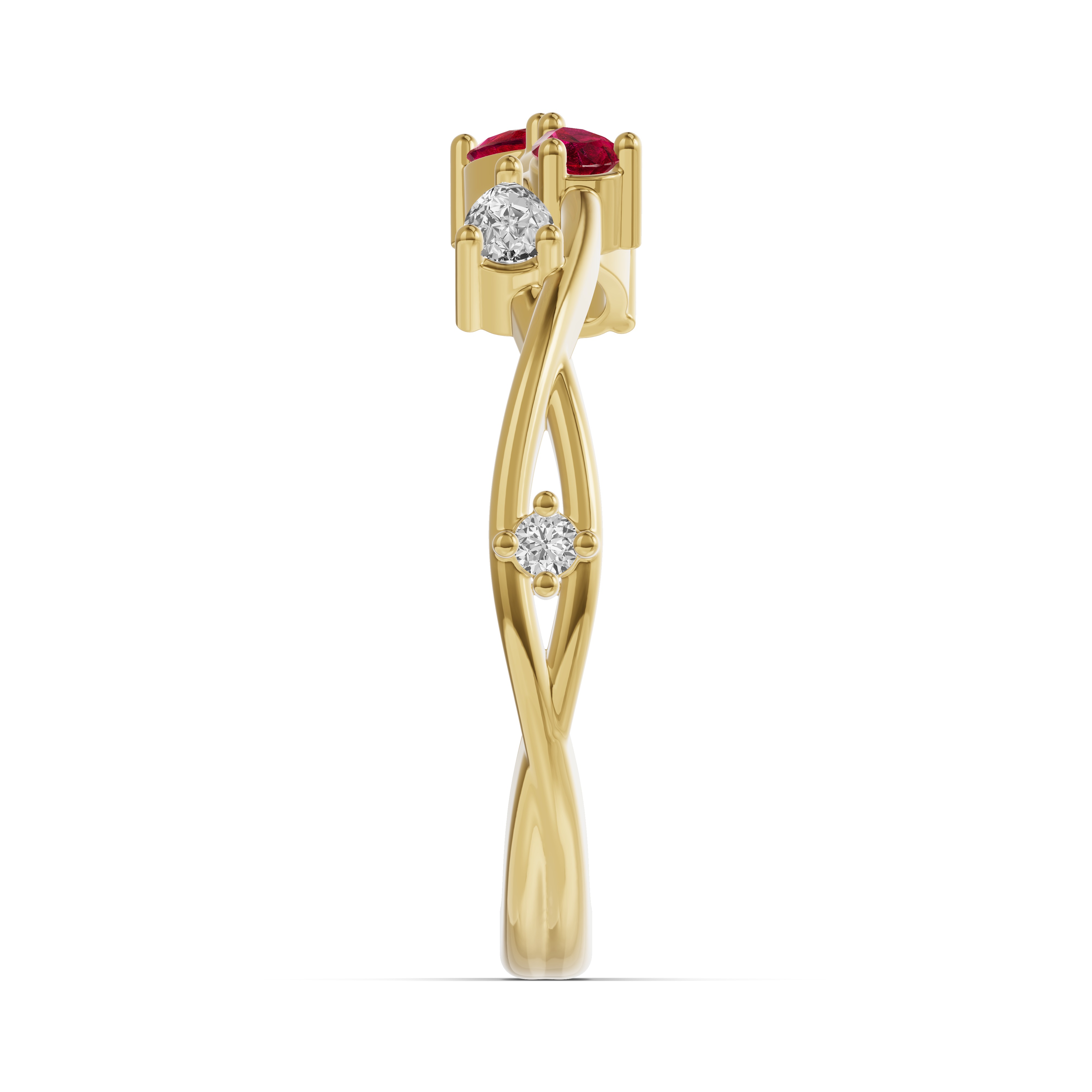 18K Yellow Gold Botanical Twist Ruby Band