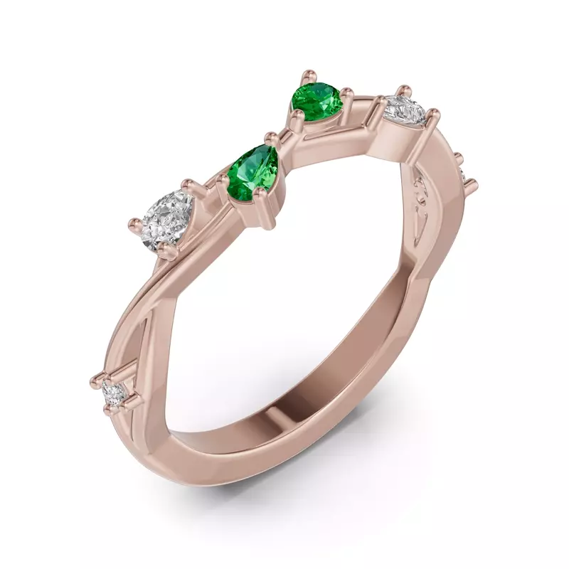 14K Rose Gold Botanical Twist Tsavorite Band