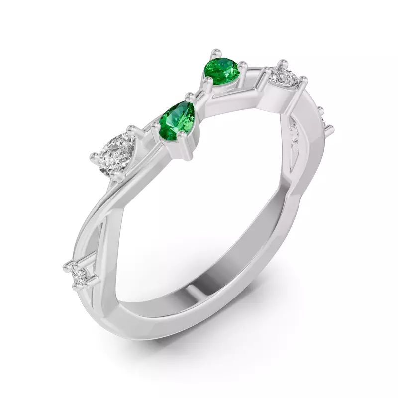 14K White Gold Botanical Twist Tsavorite Band