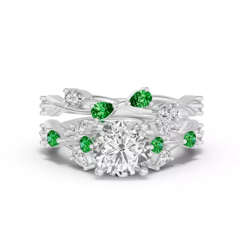 14K White Gold Botanical Twist Tsavorite Band