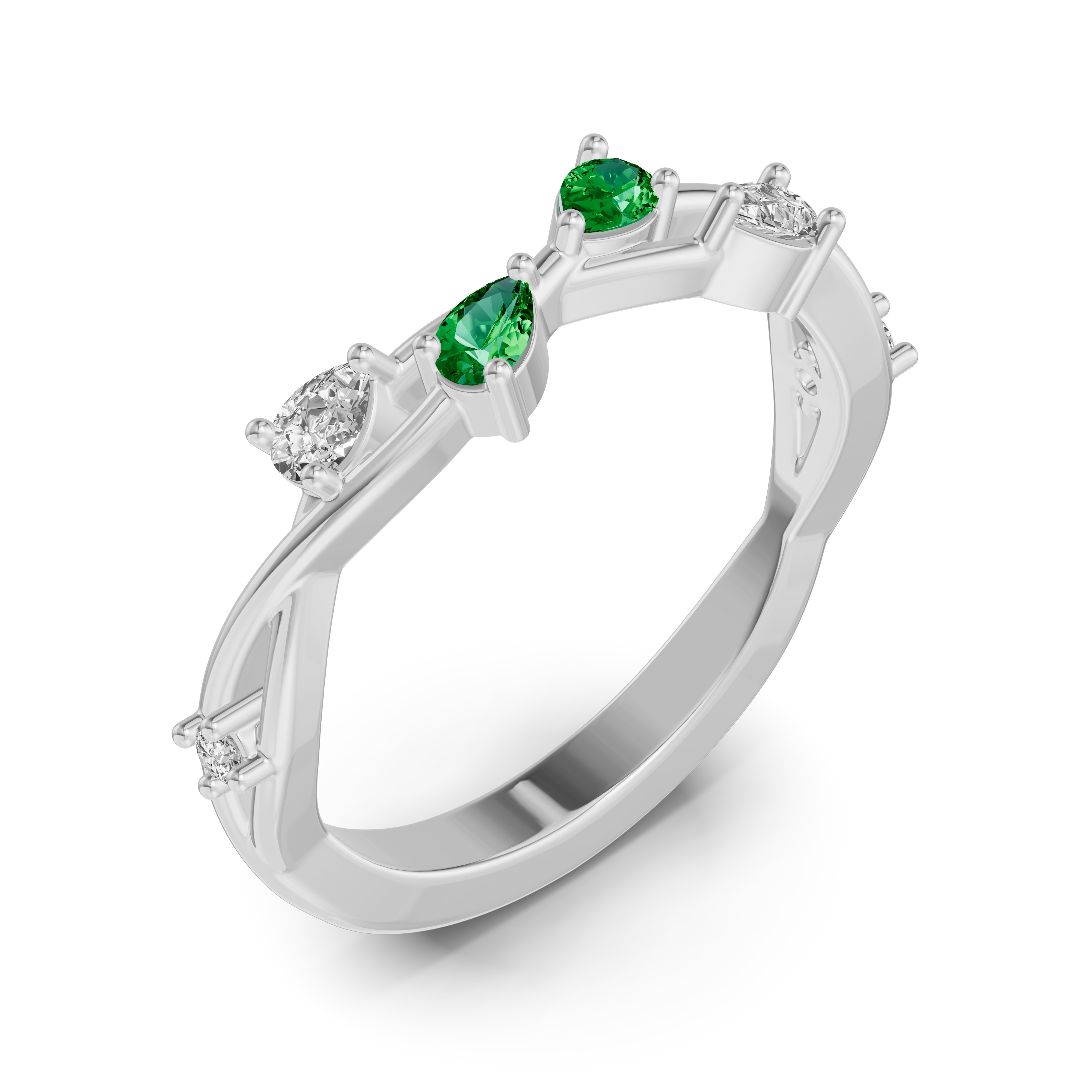 18K White Gold Botanical Twist Tsavorite Band