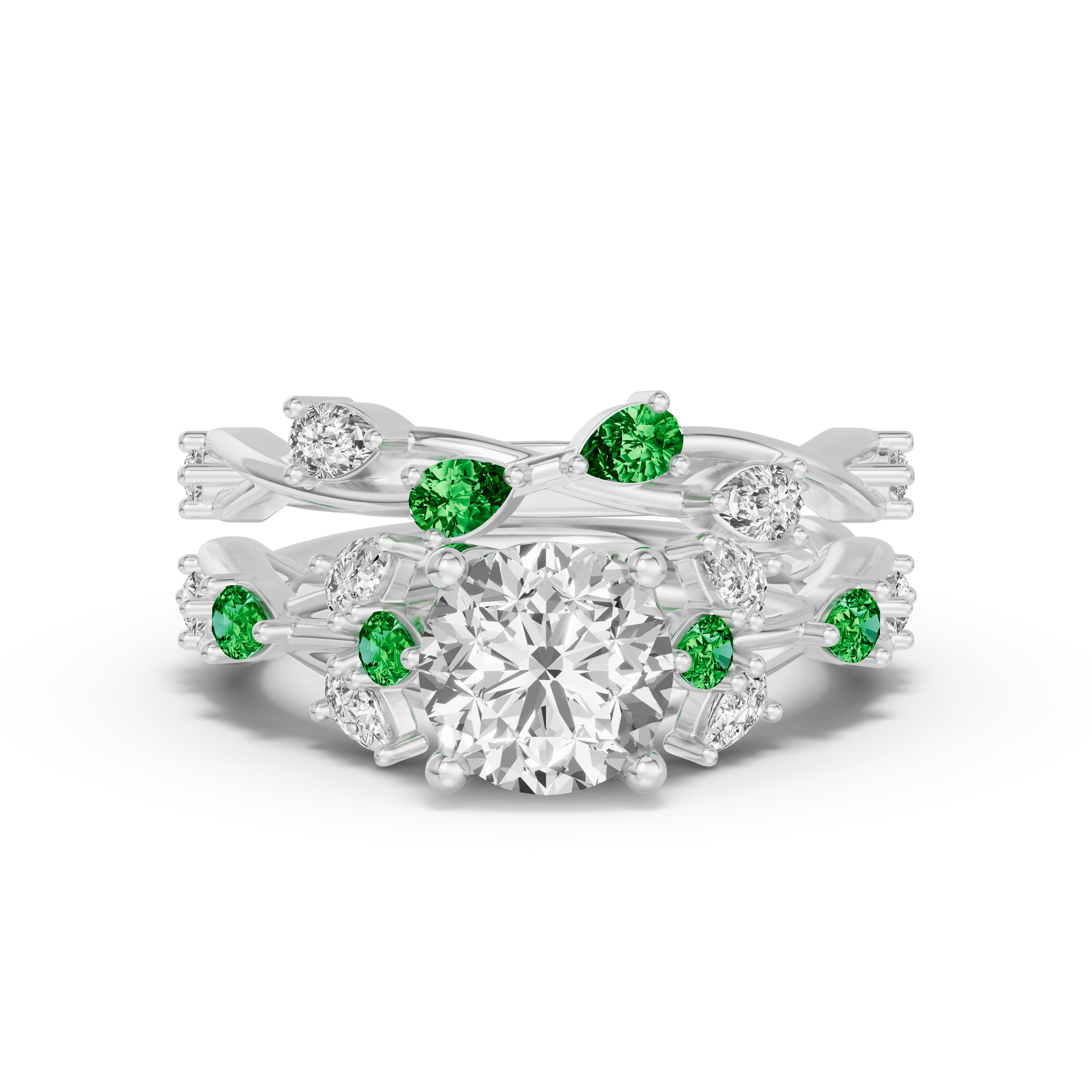 18K White Gold Botanical Twist Tsavorite Band