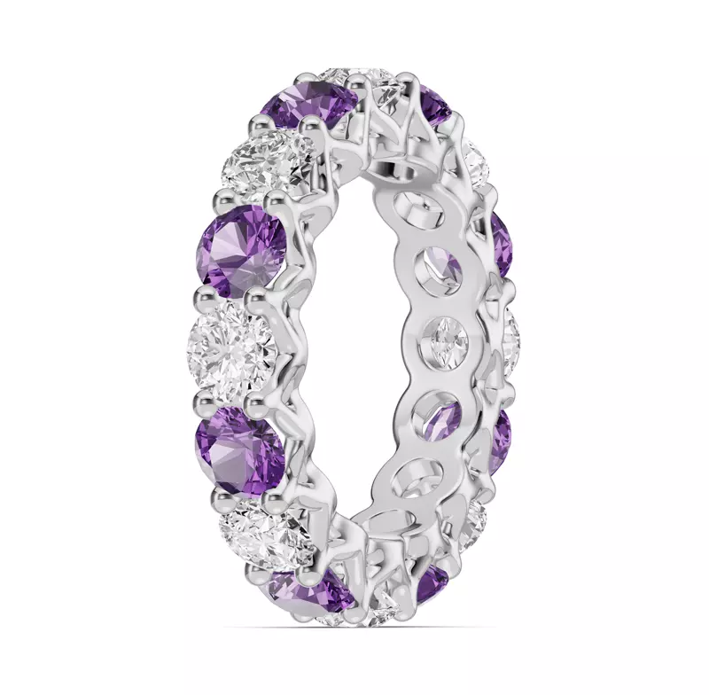 18K White Gold Unity Prong Amethyst & Lab Diamond Eternity Band (4.80 ct. tw.)