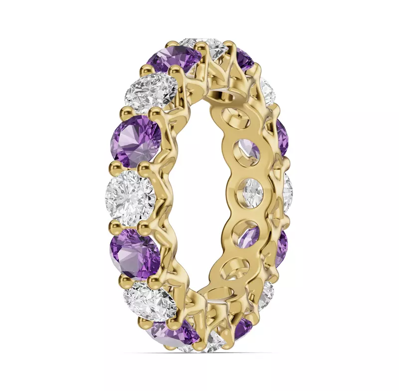 18K Yellow Gold Unity Prong Amethyst & Lab Diamond Eternity Band (4.80 ct. tw.)