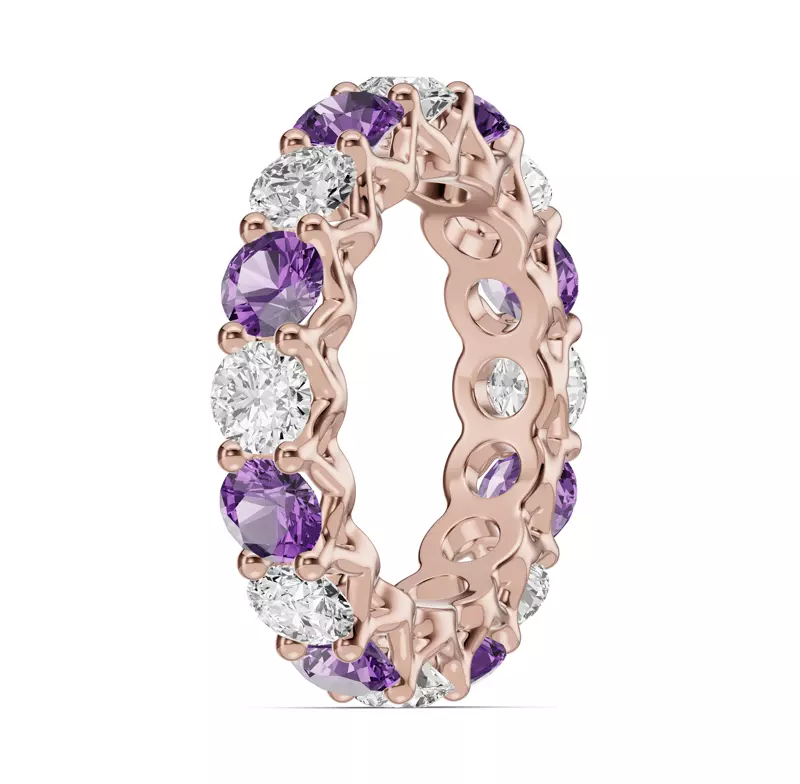 14K Rose Gold Unity Prong Amethyst & Diamond Eternity Band (4.80 ct. tw.)