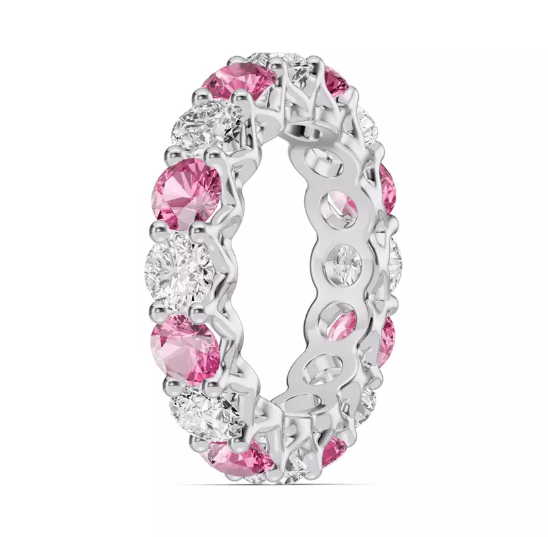18K White Gold Unity Prong Pink Sapphire & Diamond Eternity Band (4.80 ct. tw.)