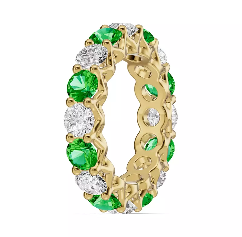 18K Yellow Gold Unity Prong Tsavorite & Diamond Eternity Band (4.80 ct. tw.)