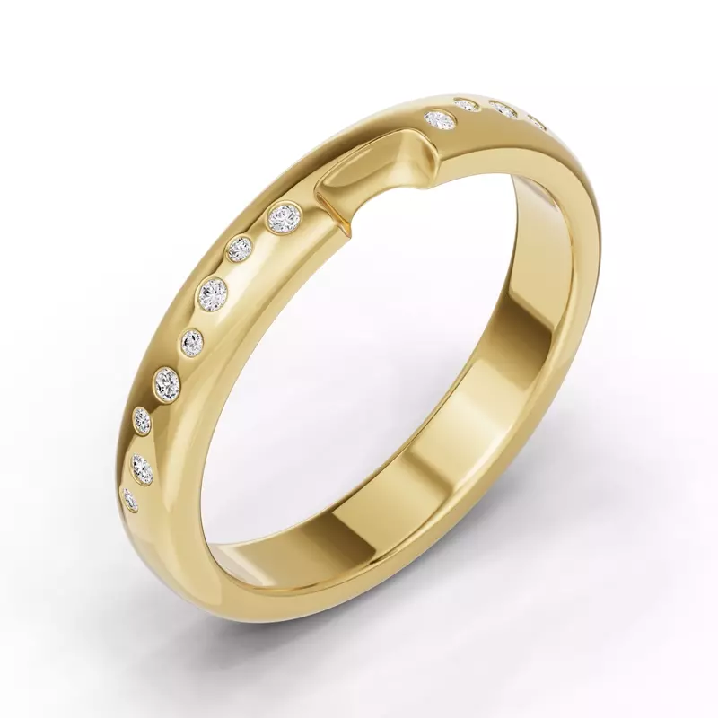 18K Yellow Gold Camden Scattered Diamond Notched Band