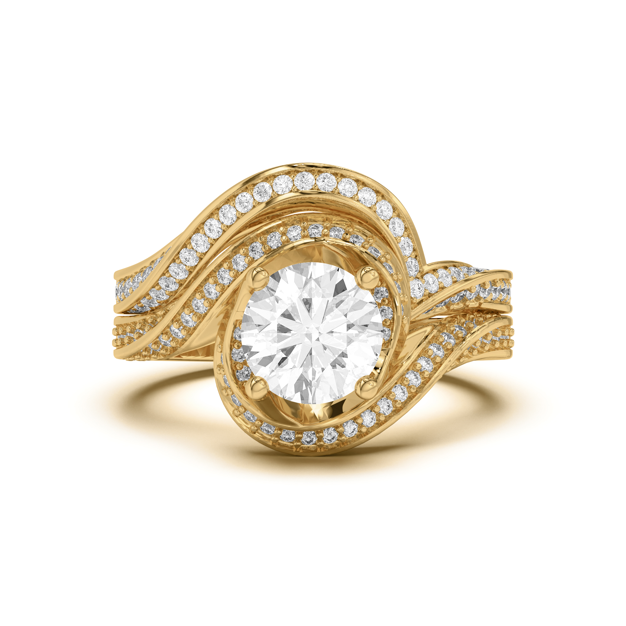 18K Yellow Gold Elara Swirl Pavé Band