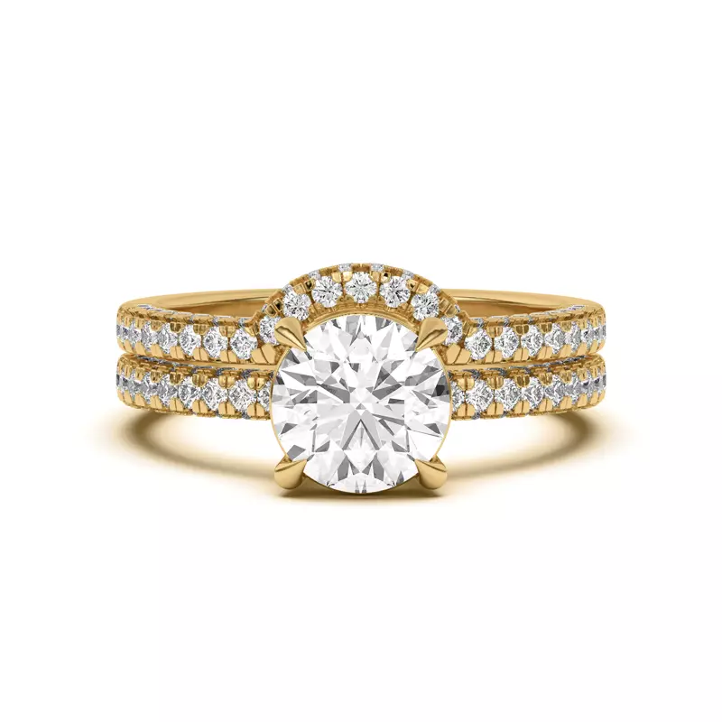 14K Yellow Gold Trio Diamond Curved Band
