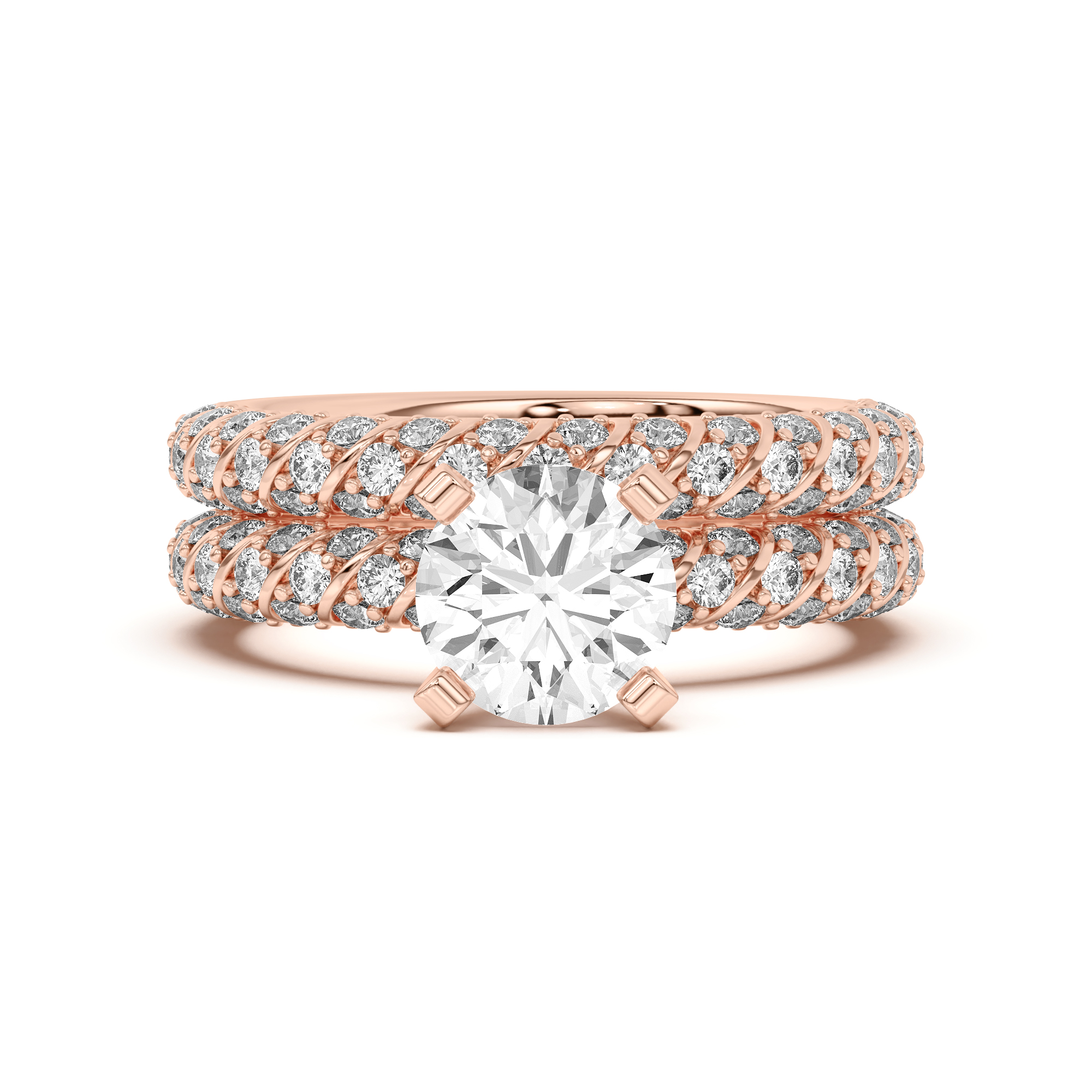 14K Rose Gold Madeline Pavé Trio Striped Band