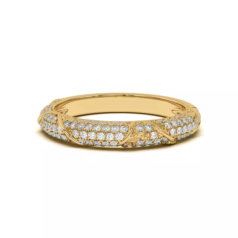 Laurel Twisting Vine And Leaf Pavé Band