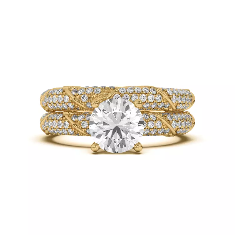 14K Yellow Gold Laurel Twisting Vine And Leaf Pavé Band