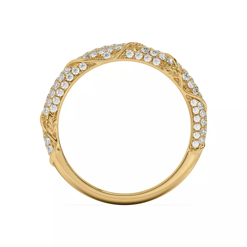 14K Yellow Gold Laurel Twisting Vine And Leaf Pavé Band
