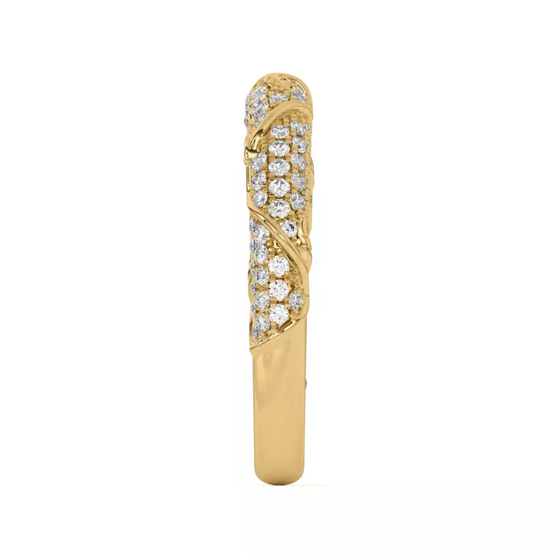 14K Yellow Gold Laurel Twisting Vine And Leaf Pavé Band