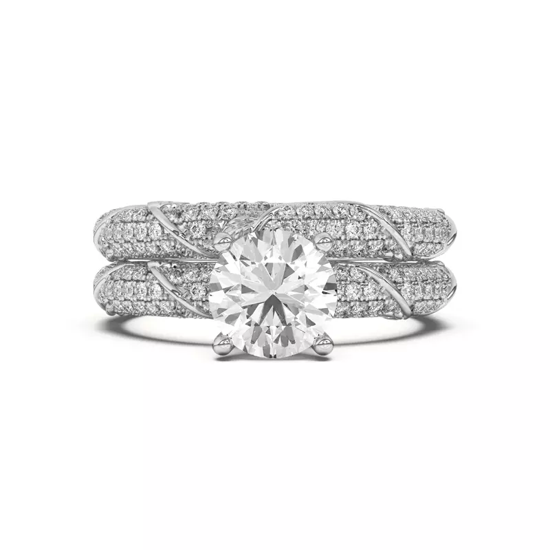 18K White Gold Laurel Twisting Vine And Leaf Pavé Band