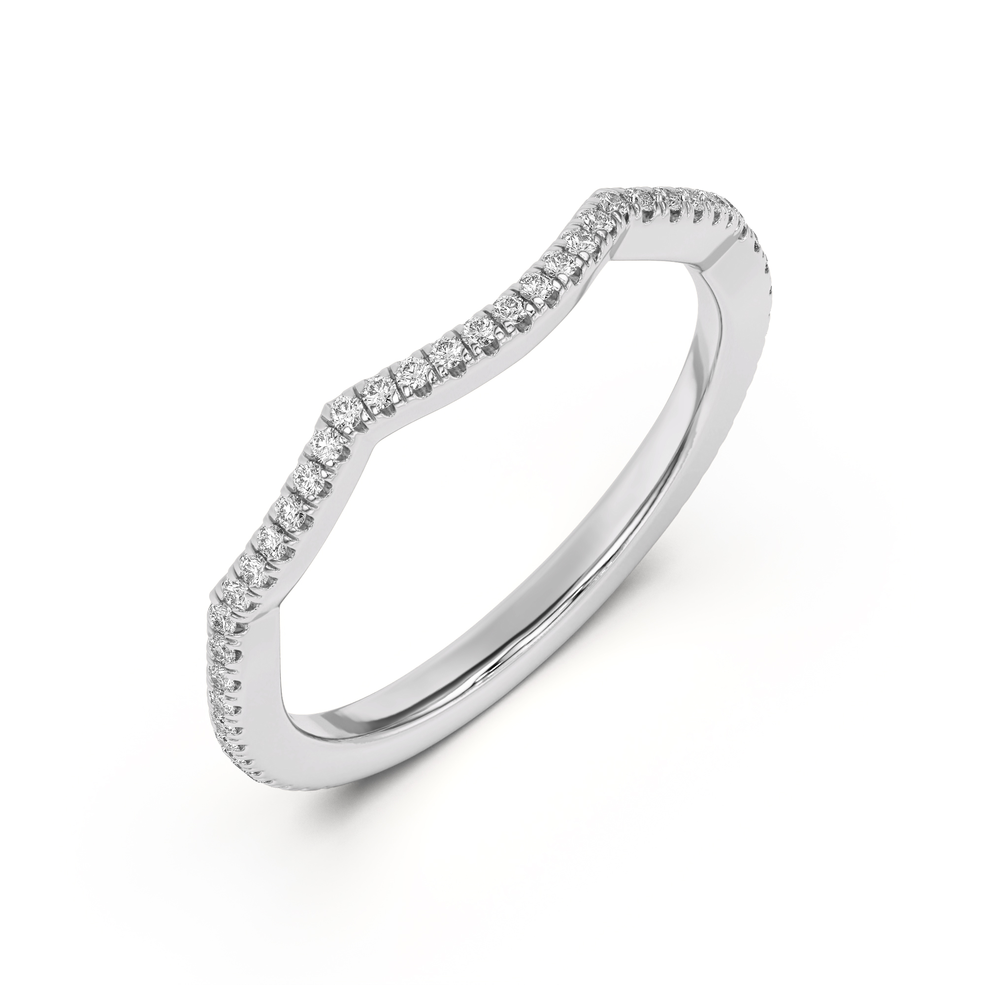 18K White Gold Debra Scalloped Curve Pavé Band