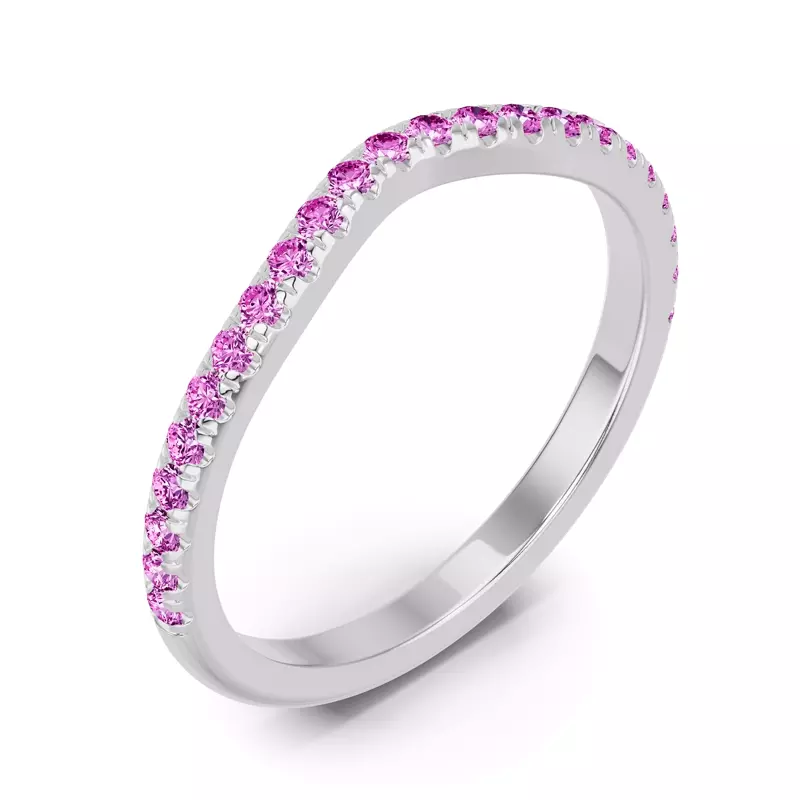 14K White Gold Spectra Pink Sapphire Contoured Band