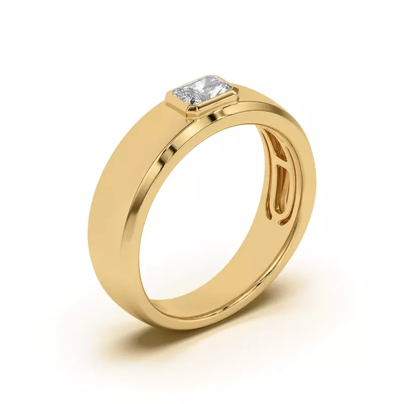 18K Yellow Gold Raised Bezel Emerald-Cut Band