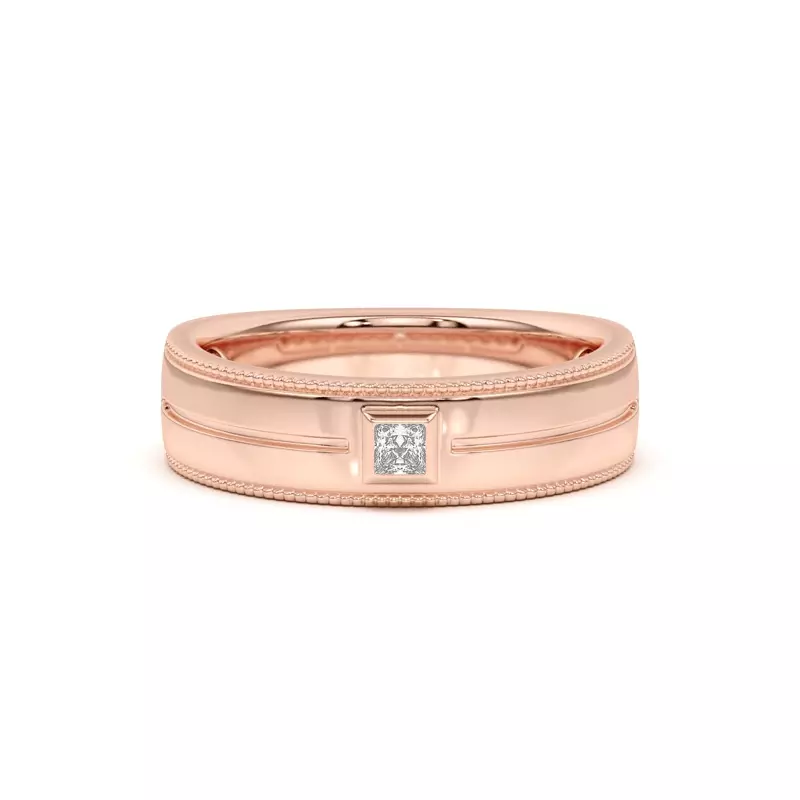 Raised Bezel Princess-Cut Grooved Milgrain Band