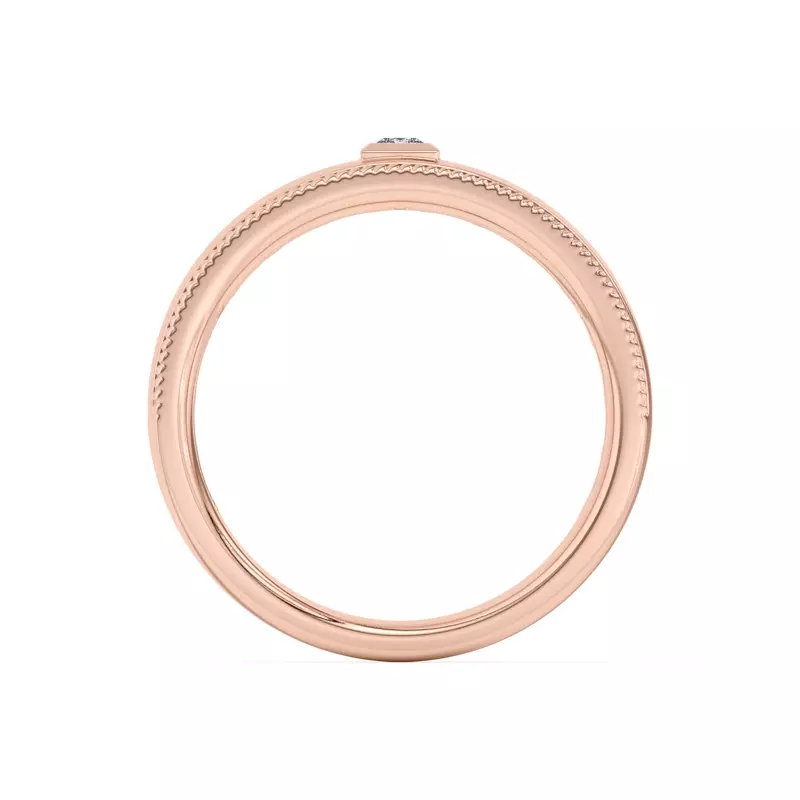 14K Rose Gold Raised Bezel Princess-Cut Grooved Milgrain Band