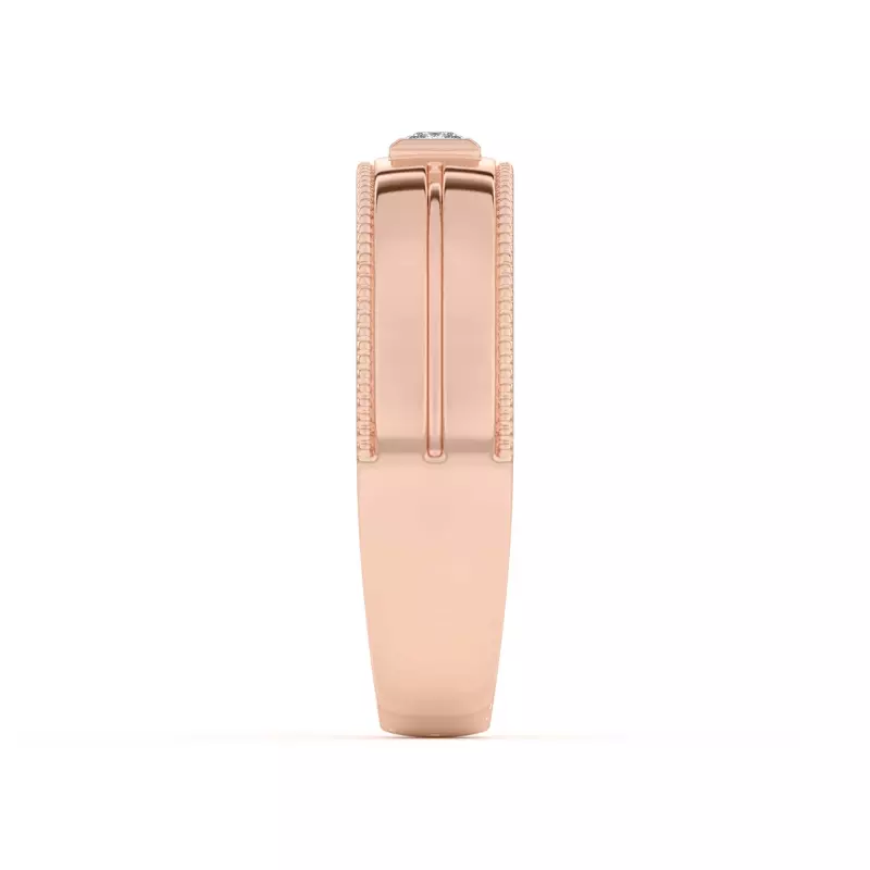 14K Rose Gold Raised Bezel Princess-Cut Grooved Milgrain Band