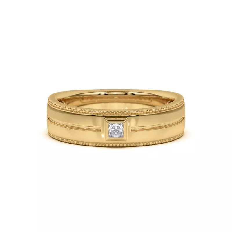 Raised Bezel Princess-Cut Grooved Milgrain Band