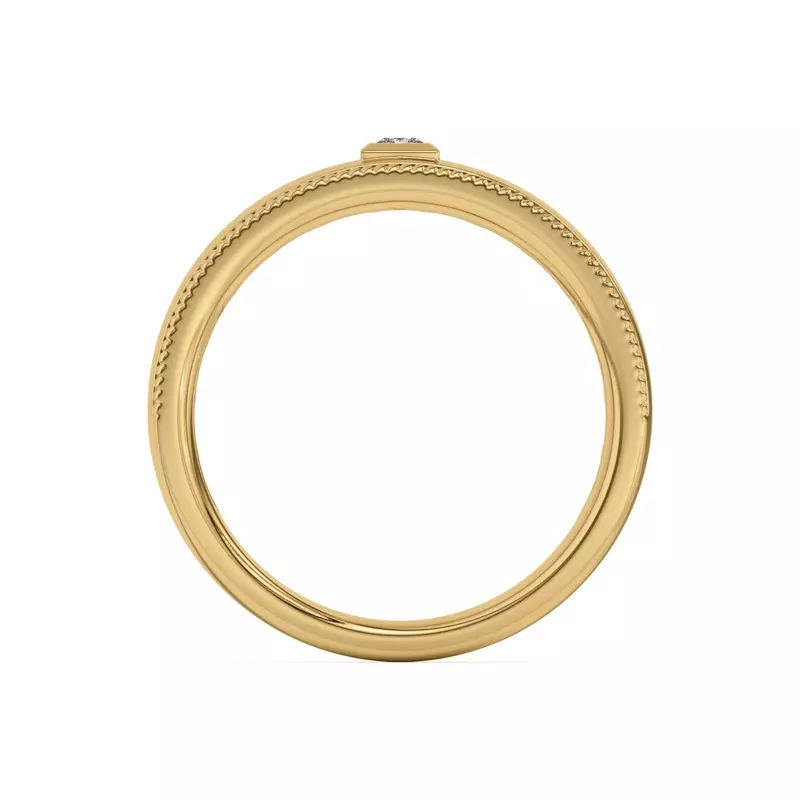 14K Yellow Gold Raised Bezel Princess-Cut Grooved Milgrain Band