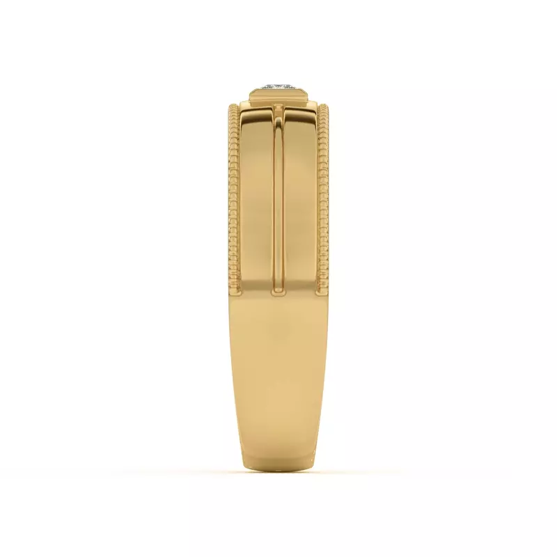 14K Yellow Gold Raised Bezel Princess-Cut Grooved Milgrain Band