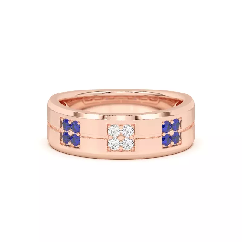 Quad Sapphire and Diamond Groove Band