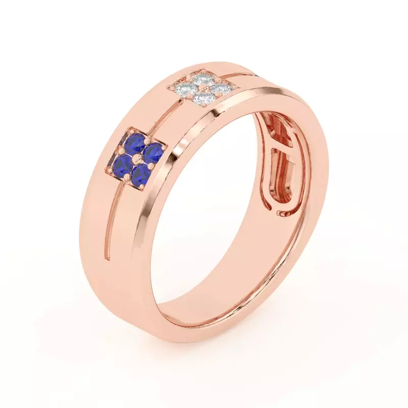 14K Rose Gold Quad Sapphire and Diamond Groove Band