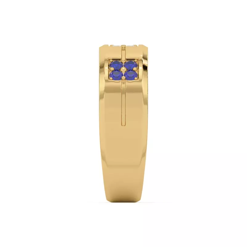 14K Yellow Gold Quad Sapphire and Diamond Groove Band