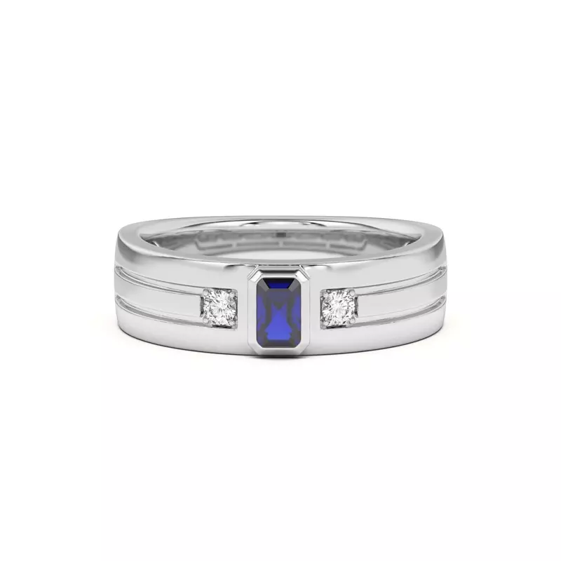 Emerald-Cut Sapphire and Diamond Grooved Band