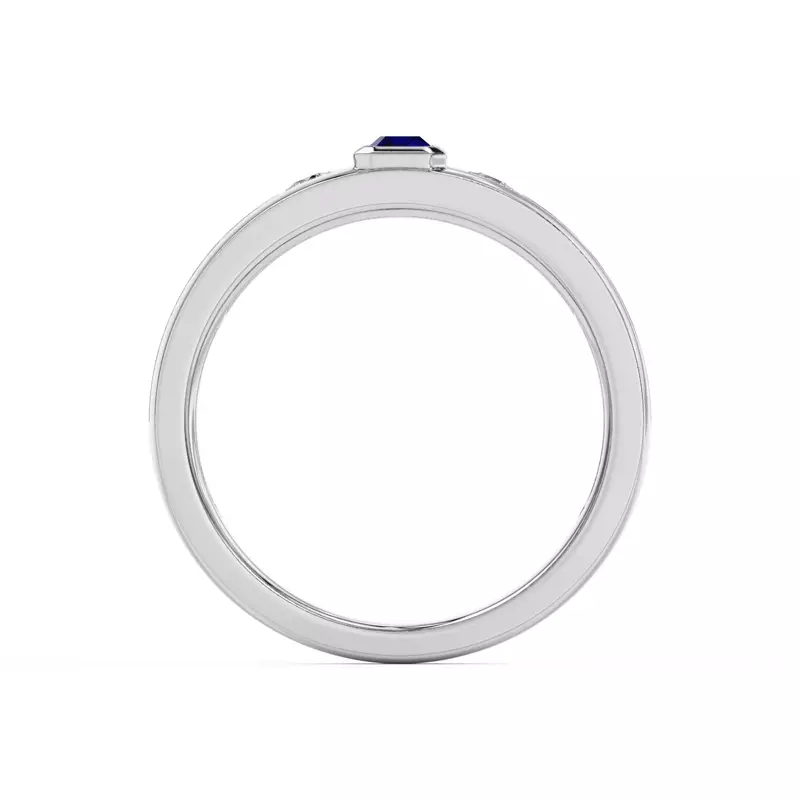 14K White Gold Emerald-Cut Sapphire and Diamond Grooved Band