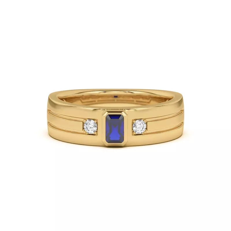 Emerald-Cut Sapphire and Diamond Grooved Band