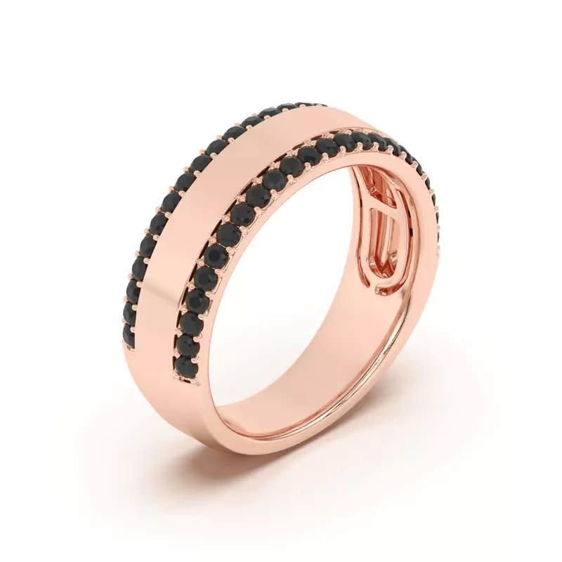 14K Rose Gold Black Sapphire Beveled Edge Band