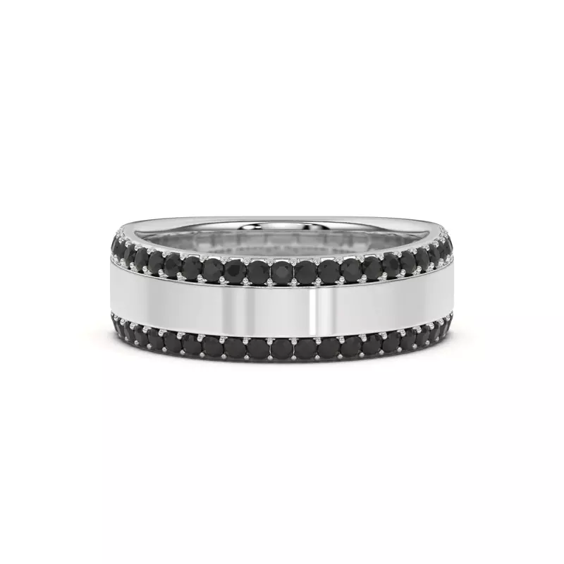 18K White Gold Black Sapphire Beveled Edge Band