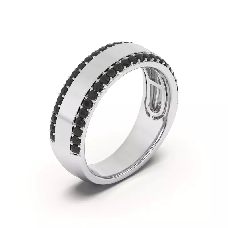 18K White Gold Black Sapphire Beveled Edge Band