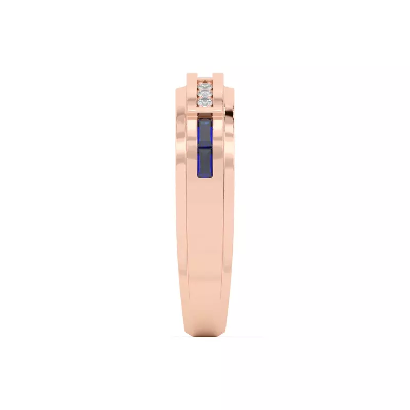 14K Rose Gold Sapphire Baguette and Round Diamond Band
