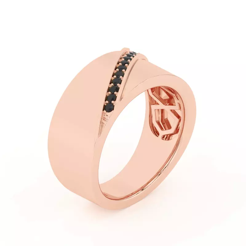 14K Rose Gold Diagonal Black Sapphire Wide Band