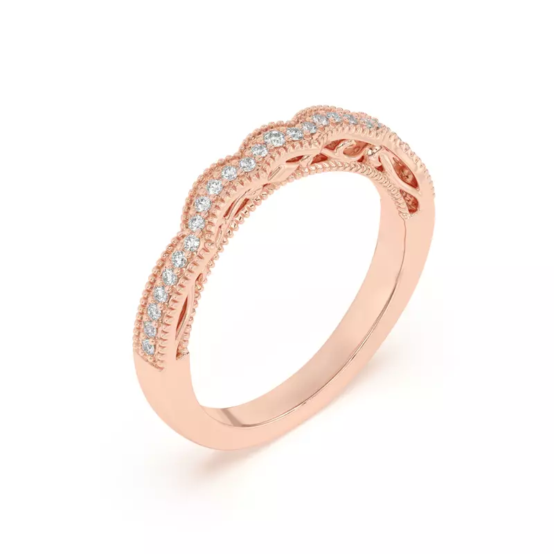 18K Rose Gold Oasis Filigree Pavé Curved Band