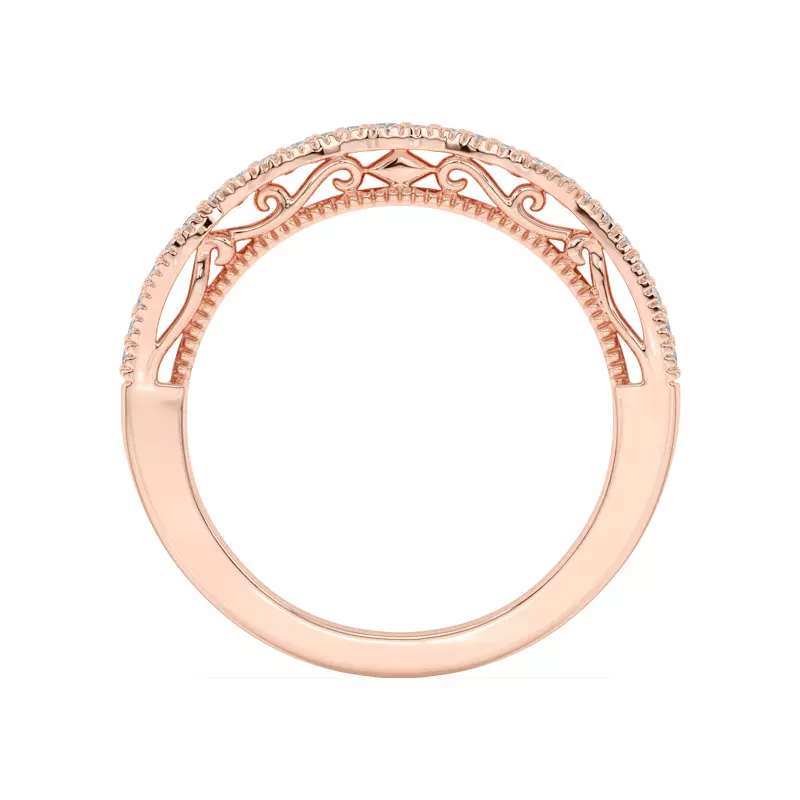 18K Rose Gold Oasis Filigree Pavé Curved Band