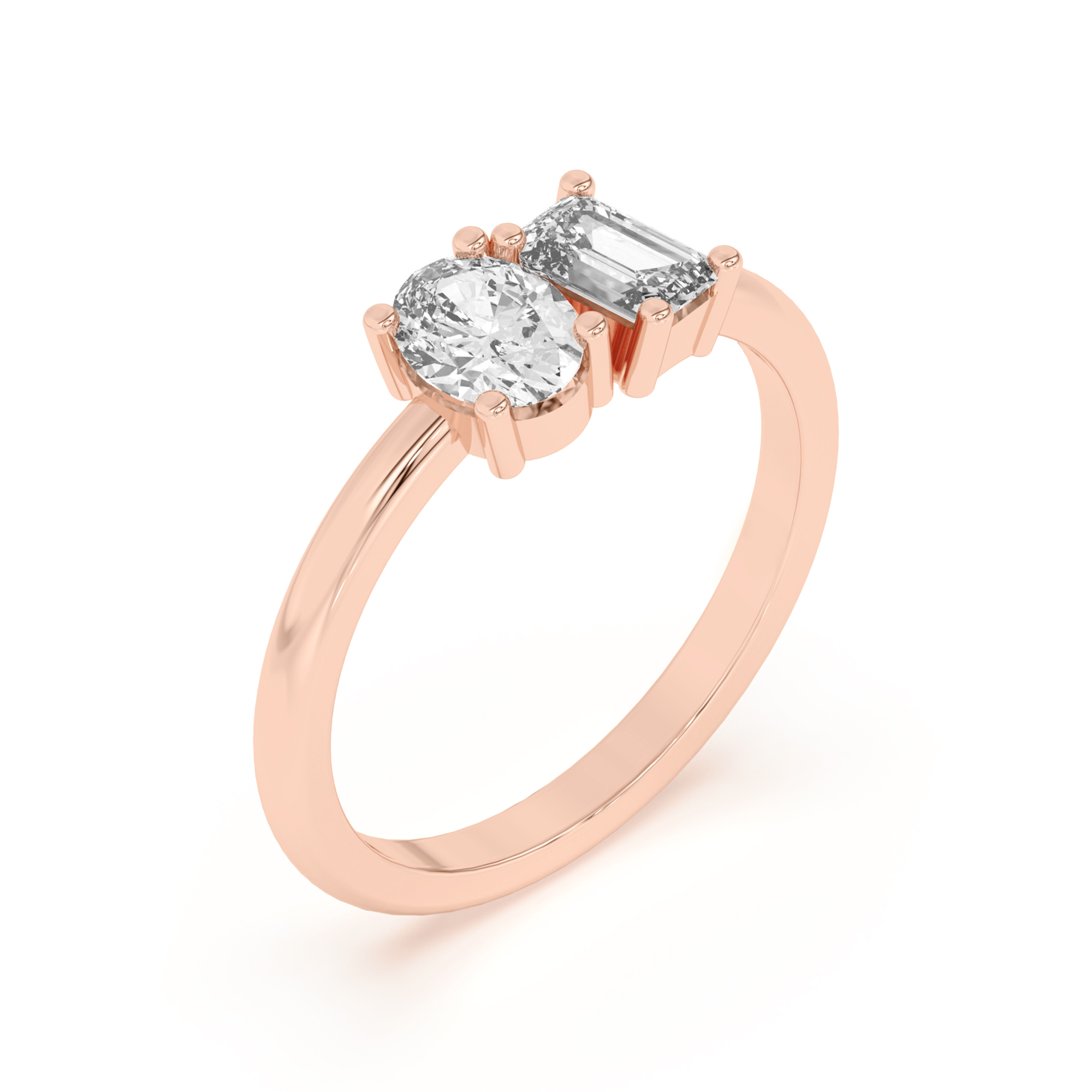 18K Rose Gold Toi et Moi Oval and Emerald Lab Ring (1.00 cttw)