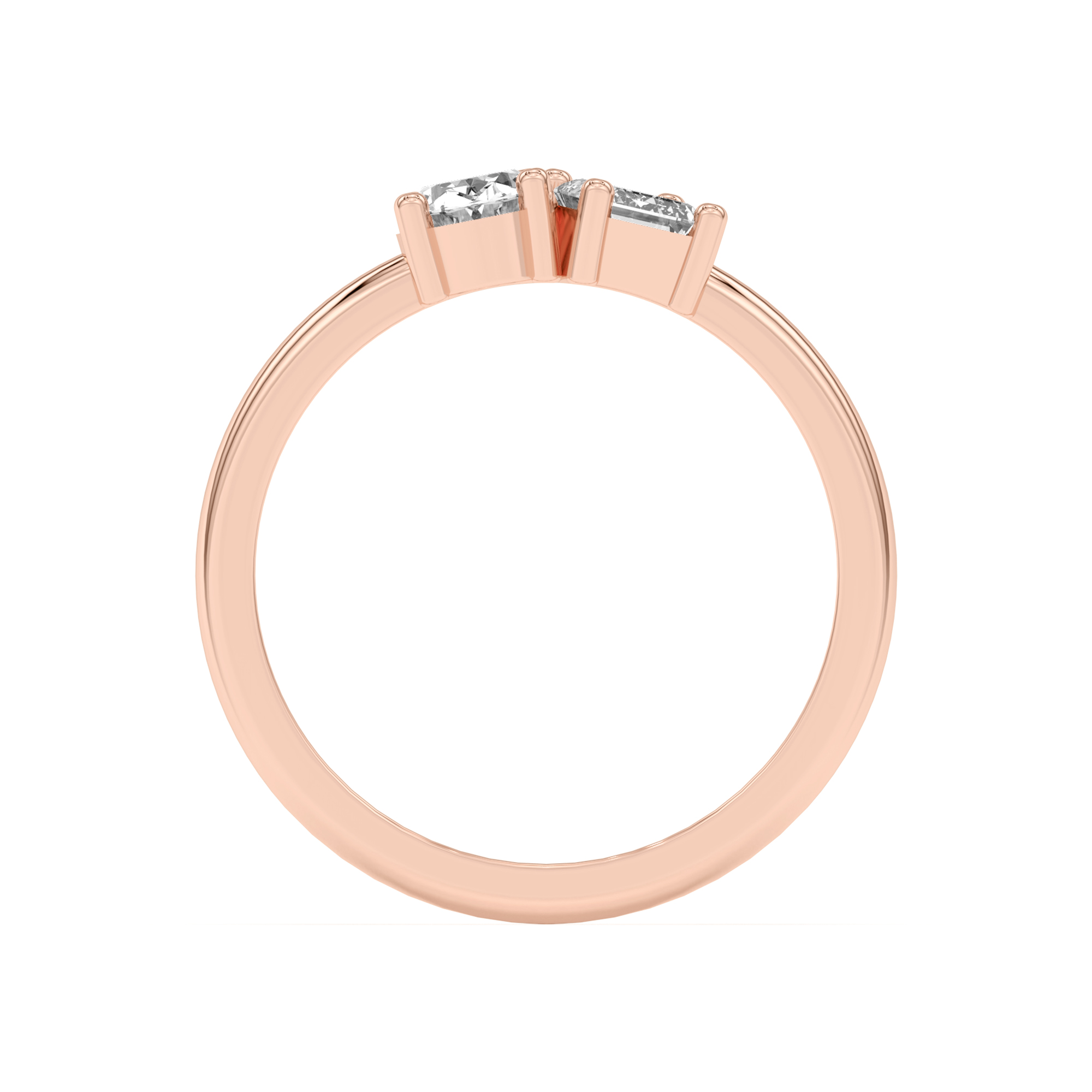 18K Rose Gold Toi et Moi Oval and Emerald Lab Ring (1.00 cttw)