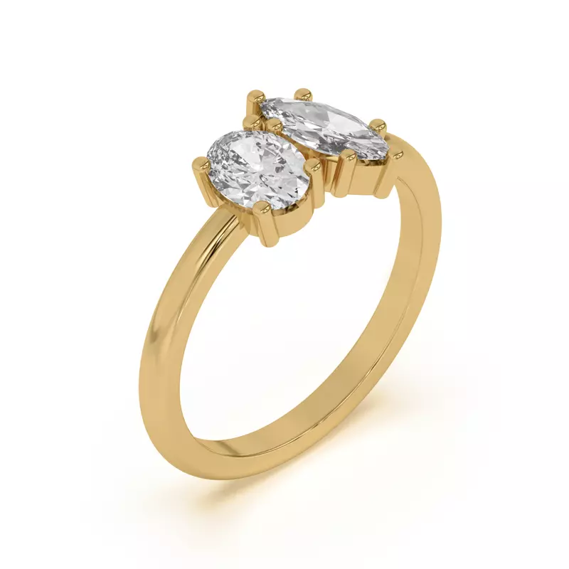 18K Yellow Gold Toi et Moi Oval and Marquise Lab Ring (1.00 cttw)