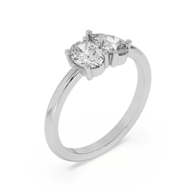 18K White Gold Toi et Moi Oval and Pear Lab Ring (1.00 cttw)