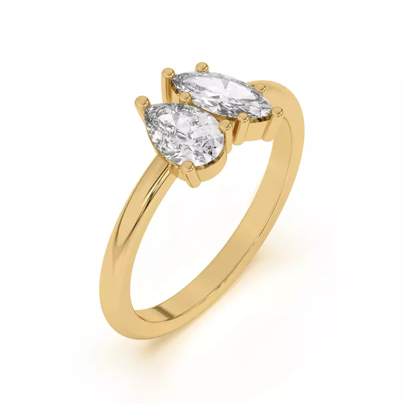 18K Yellow Gold Toi et Moi Pear and Marquise Lab Ring (1.00 cttw)
